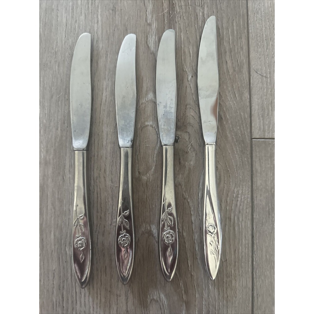 MY ROSE 4 Dinner Knives Oneida Community Stainless Flatware